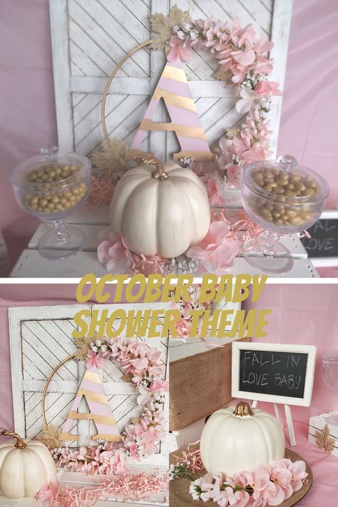 Just in time for fall! This October girl baby shower theme table set-up is fun easy and simple to customize. Pink flowers with cream and gold pumpkins pair well together in this October girl baby shower theme. #octoberbabyshower #fallfridays #kokoloco Pink Pumpkins Baby Shower Ideas, Fall Girl Baby Shower Ideas Decoration, Pink And White Pumpkin Baby Shower Ideas, Fall Pink Baby Shower Ideas, Pink Pumpkin Baby Shower Centerpieces, Pastel Pumpkin Baby Shower Ideas, Fall Baby Shower Centerpieces For Girl, Pink Pumpkin Centerpieces, Fall Baby Shower Ideas For A Girl