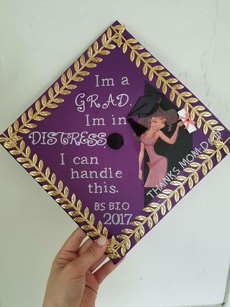 "You're a little, you're in distress; you can handle this" Big/Little craft Disney Grad Caps, Disney Graduation Cap, Funny Graduation Caps, Creative Graduation Caps, Disney Graduation, College Grad Cap Ideas, Graduation Cap Decoration Diy, High School Graduation Cap, College Graduation Cap Decoration