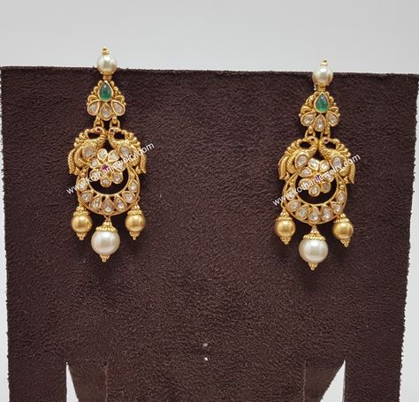 Chandhbali Earings, Peacock Earrings Indian Gold, Chand Bali Earrings Gold, Chandbali Earrings Gold, Ram Parivar, Chand Bali, Diamond Gold Earrings, Ear Tops, Indian Diamond Jewellery