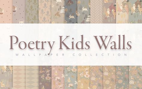 Poetry Kids Walls | SimPlistic on Patreon San Myshuno, Sims 4 Bedroom, L Wallpaper, Sims 4 House Plans, Sims 4 Children, Tumblr Sims 4, Free Sims, Sims 4 Cc Folder, Sims 4 House Design