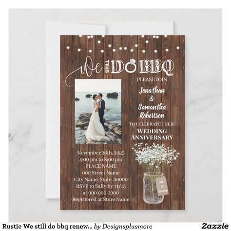 Rustic We still do bbq renewal wedding anniversary Invitation We Still Do Bbq, Rustic Vow Renewal, Vow Renewal Party, Vowel Renewal, 25th Anniversary Party, Renewal Wedding, Vow Renewal Ceremony, Anniversary Invitation, Wedding Renewal Vows