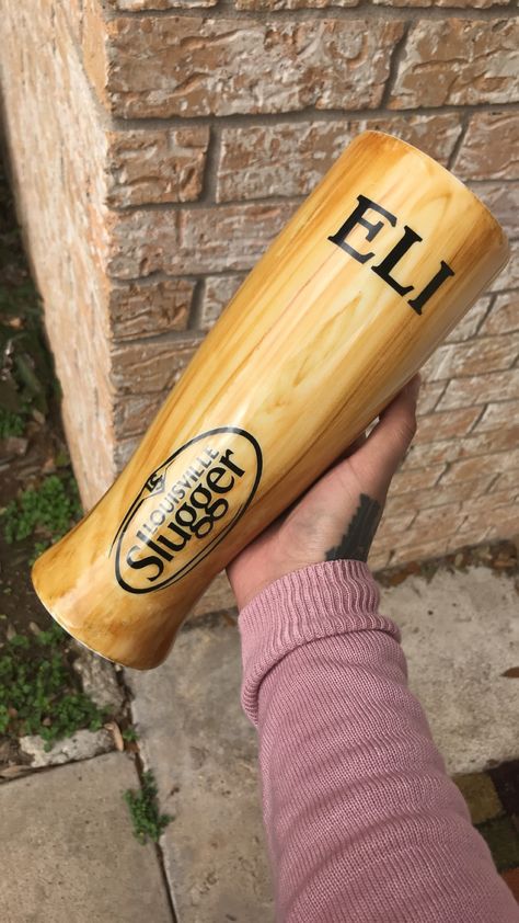 Baseball Bat Tumbler, Baseball Tumbler Ideas, Bat Tumbler, Wood Grain Tumbler, Cricut Tumblers, Coaches Gifts, Cup Inspiration, Baseball Cup, Tumbler Inspiration