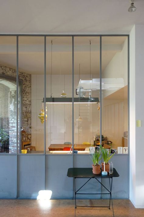 Kitchen Glass Door, Glass Partition Wall, Glass Partition, Room Deco, Tube Light, Home Doors, City Centre, Interior Inspo, 인테리어 디자인