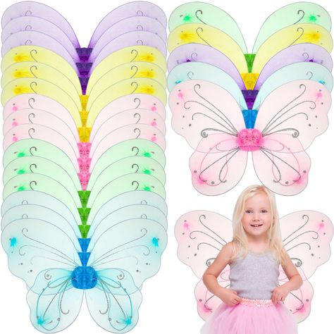 PRICES MAY VARY. Package Quantity: the package comes with 20 pieces of multicolored butterfly wings, enough to give away to your little ones to share with their fellows, which will make her feel happier in the process Reliable Material: these butterfly wings for girls are made of nylon, both sides of the wings with a shiny, butterfly around the steel ring structure; You can let the wings bend gently, so it can be adjusted to the shapes you like Size Information: the size of this costume fairy wi Butterfly Wings Dress, Small Fairy Wings, Butterfly Wing Dress, Fairy Theme Birthday Party, Tinkerbell Party Theme, Butterfly Birthday Decorations, Butterfly Birthday Party Decorations, Butterfly Themed Birthday Party, Halloween Party Accessories