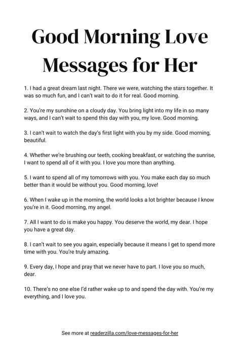 Good Morning Love Messages for Her Printable Short Good Morning Texts For Girlfriend, Good Morning To Girlfriend, Good Morning Sweet Message, Good Morning For Her, Conversation Tips, Morning Message For Him, Best Love Messages, Good Morning Romantic, Guy Advice