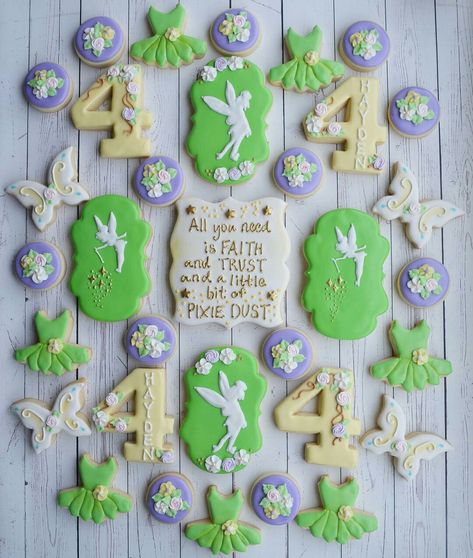 Tinkerbell Strawberries, Tinkerbell Birthday Cookies, Tinkerbell Desserts, Tinker Bell Cookies, Tinkerbell Cookies, Fairy Cookies, Tinkerbell Party Theme, Tinkerbell Birthday, 2nd Birthday Party For Girl