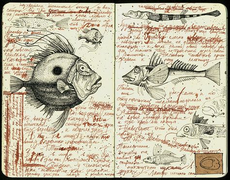 Fishes | Flickr - Photo Sharing! Explorers Journal, Explorer Journal, Sketchbook Journal, Moleskine Art, Artist Journal, Artist Sketchbook, Sketchbook Art Journal, Sketchbook Pages, Arte Sketchbook