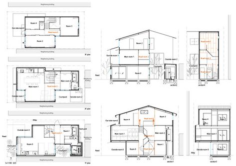 Yoshita’machiya House / OHArchitecture | ArchDaily Machiya House, Row House, Japanese House, Favorite Authors, Country House, Home Projects, House Plans, Arch, Floor Plans