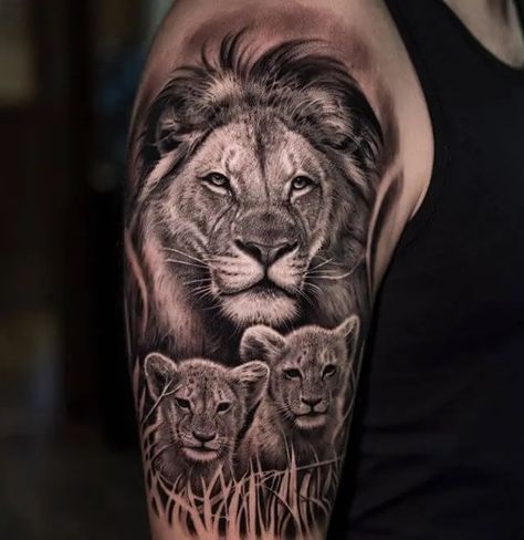 15+ Best Lion and Cub Tattoo Collection of 2021 Lion And Cub Tattoo, Tattoo Future, Lion Cub Tattoo, Cub Tattoo, Lion And Cub, Family Tattoos For Men, Cubs Tattoo, Animal Sleeve Tattoo, Lioness Tattoo