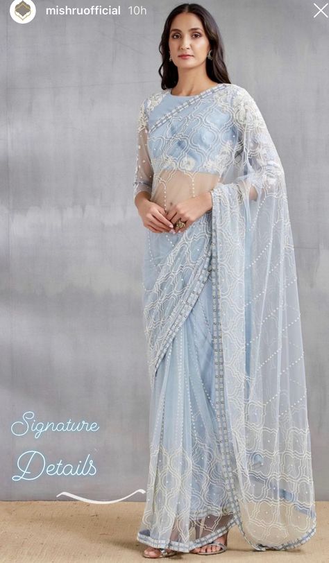 Ice Blue Saree, Saree For Bride, Pearl Saree, Lehenga Inspiration, Farewell Sarees, Daily Wear Sarees, Night Parties, Indian Bride Outfits, Wedding Saree Blouse