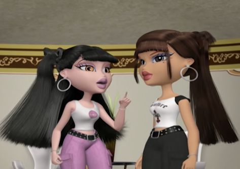 Jade And Yasmin Bratz, Bratz Reaction, Yung Bratz, Bratz Meme, Bratz Icon, Bratz Cartoon, Beat Friends, Doll Backgrounds, Bratz Doll Outfits