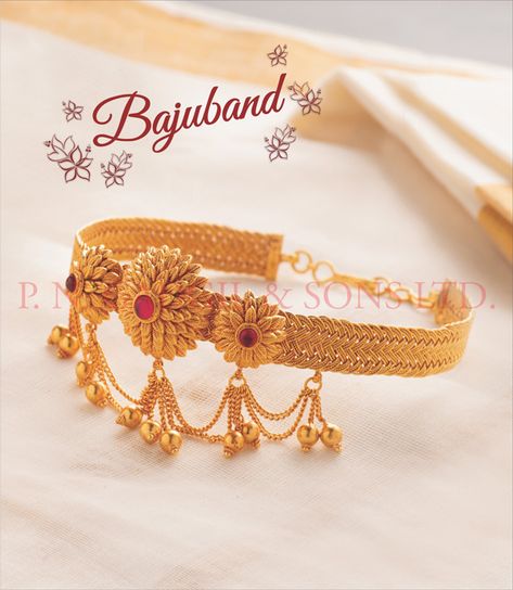 Bajuband - P N Gadgil & Sons Bhajuband Gold Design Latest, Bajuband Designs Gold, Bajubandh Design Gold Latest, Bajubandh Design Gold, Armlet Gold, Vanki Designs Jewellery, Gold Jewelry Simple Necklace, Gold Chain Design, Gold Necklace Indian Bridal Jewelry