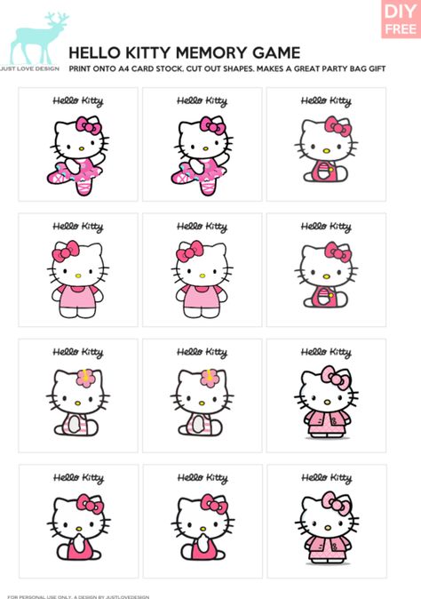 Hello Kitty Memory Game  More fun printable party stuff - Download Hello Kitty Memory Game Sanrio Crafts, Hello Kitty Games, Funny Party Games, Kitty Party Games, Hello Kitty Printables, Hello Kitty Birthday Party, Hello Kitty Themes, Kitty Images, Kitty Party