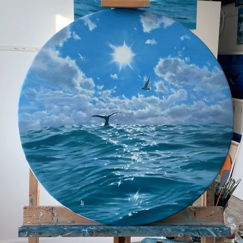 Round Painting Ideas, Unique Art Ideas, Round Canvas Art, Sea Art Painting, Round Paintings, Circular Canvas Painting, Round Canvas Painting, Round Painting, Circular Canvas