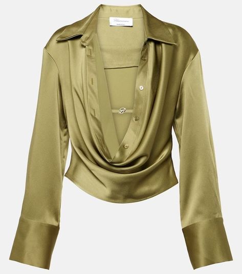 Women's Designer Tops | Mytheresa Estilo Preppy, Versace Outfit, Designer Shirts, Satin Shirt, Dolce E Gabbana, Mode Inspo, Green Satin, Looks Style, Lady Dior