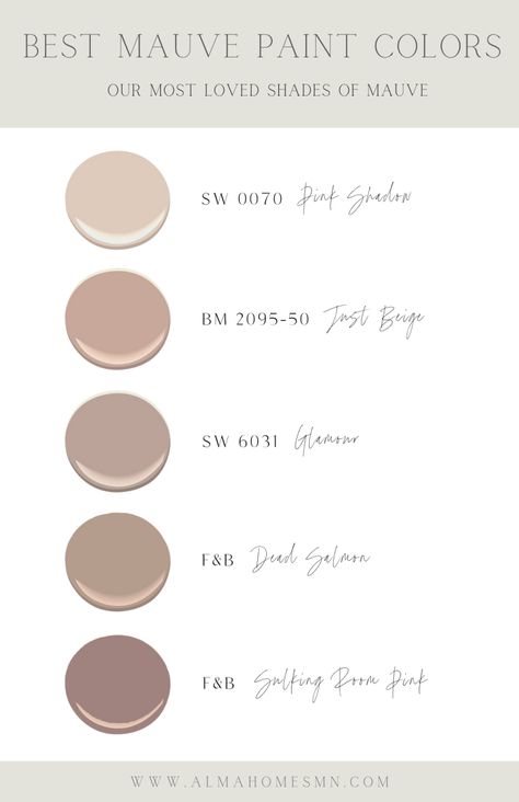 Mauve Beige Color Palette, Muted Colors Living Room, Pink Brown Paint Color, Brown Mauve Paint Color, Best Dusty Rose Paint Color, Light Mauve Paint, Best Mauve Paint Colors, Mauve Kitchen, Office Palette