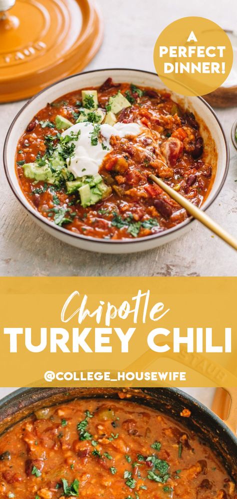 Homemade Turkey Chili, Chipotle Chili Recipe, Healthy Winter Recipes, Recipe With Ground Turkey, Spicy Turkey Chili, Ground Turkey Chili Recipe, Leftover Turkey Chili, Turkey Chili Recipe Crockpot, Turkey Chili Recipe Easy