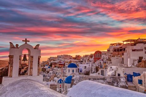 Santorini, Greece Location Spotlight Santorini, Greece: Enchanting Cycladic island with white-washed buildings and blue domes set against a caldera backdrop. Famous for sunsets, Oia's alleys, Fira's vibrant capital, ancient Akrotiri ruins, unique black and red sand beaches, and local wineries. A picturesque paradise in the Aegean. #sunset #santorinigreece #greece #europe #travel #thetravelingcritics Red Sand Beach, Red Sand, Cyclades Islands, Santorini Greece, Santorini, Europe Travel, Greece, Paradise, Black And Red