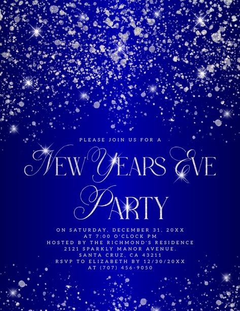 Elegant blue Silver Glitter NYE Party Invitation, fancy NYE party invitations, blue silver glitter sparkles NYE party invitations, NYE holiday party event invitation, elegant new years eve party invitation, fancy typography christmas eve, holiday party event invitations, cute NYE party invitations, glitter sparkle blue NYE celebration party invitation. Fancy Typography, Halloween To Christmas, Typography Christmas, Nye Celebration, Year Poster, Event Invitations, Invitation Elegant, Holiday Templates, New Years Poster