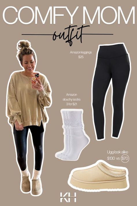 Looking for casual winter outfits & cozy  ugg outfits?! How perfect is this leggings & uggs outfit!! I love the uggs & socks look! Shop my favorite affordable Ugg dupes here! Get my exact outfit links & save as cozy mom outfits winter, casual winter outfits and cute cold weather outfits!! Leggings Uggs Outfit, Cozy Mom Outfits, Cute Cold Weather Outfits, Winter Outfits Cozy, Outfits Winter Casual, Comfy Mom Outfits, Camden Sweatshirt, Mom Outfits Winter, Ugg Outfits