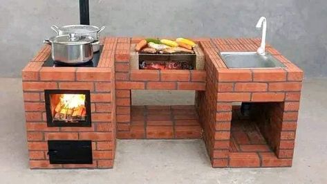 Outdoor Cooking Fireplace, Outdoor Grill Diy, Brick Bbq, Modern Kitchen Faucet, Diy Grill, Outdoor Barbeque, Outdoor Kitchen Decor, Outdoor Kitchen Plans, Build Outdoor Kitchen