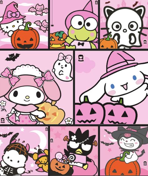 Halloween Hello Kitty And Friends, Fall Hello Kitty Pfp, Sanrio Fall Wallpaper, Sanrio Halloween Wallpaper, Sanrio Halloween Pfp, Spooky Sanrio, Sanrio Fall, My Melody Halloween, Halloween Sanrio