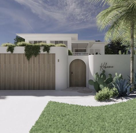 Coastal Facade, Coastal Home Exterior, Queenslander Renovation, Bali Style Home, Australia House, Modern Entrance, Gate House, Modern Beach House, House On The Rock