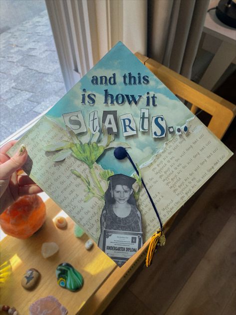 the 1975 inspired senior grad cap 🪴🖋️🎓🪩 Funny Grad Cap Ideas, Diy Grad Cap, Graduation Cap Designs College, Funny Graduation Caps, College Grad Cap Ideas, Graduation Cap Decoration Diy, High School Graduation Cap, College Graduation Cap Decoration, Grad Hat