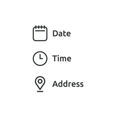 Date and time location address icon. Calendar, clock, location illustration symbol. Sign event data vector desing. Date Time Location Icon, Date And Time Design, Location Symbol, Location Illustration, Date Icon, Address Icon, Icon Clock, Icon Calendar, Calendar Clock