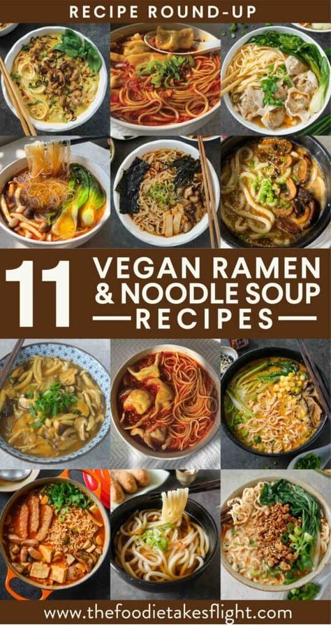 11 vegan ramen and noodle soup recipes Ramen Noodle Recipes Soup, Vegan Ramen Recipes, Vegan Noodle Soup, Koreansk Mad, Ramen Soup Recipes, Asian Soup Noodle, Udon Noodle Soup, Ramen Recipes Easy, Rice Noodle Soups