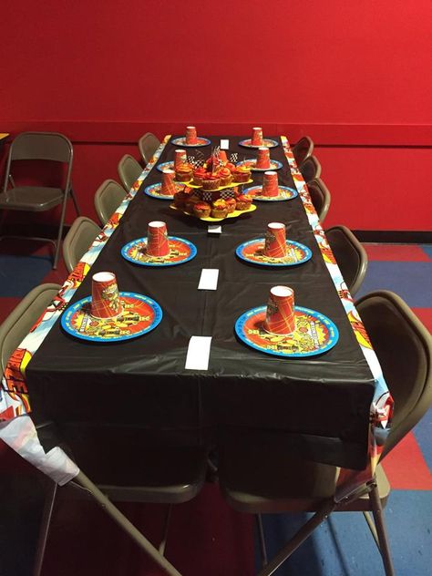 Blaze and the Monster Machine theme custom made table cloth Pinewood Derby Decorations, Mickey Roadster Racers Party, Mickey Roadster Racers Birthday, Mickey Roadster Racers, Mickey And The Roadster Racers, Mickey Mouse Bday, Derby Ideas, Mickey Birthday Party, Mickey Mouse Clubhouse Birthday