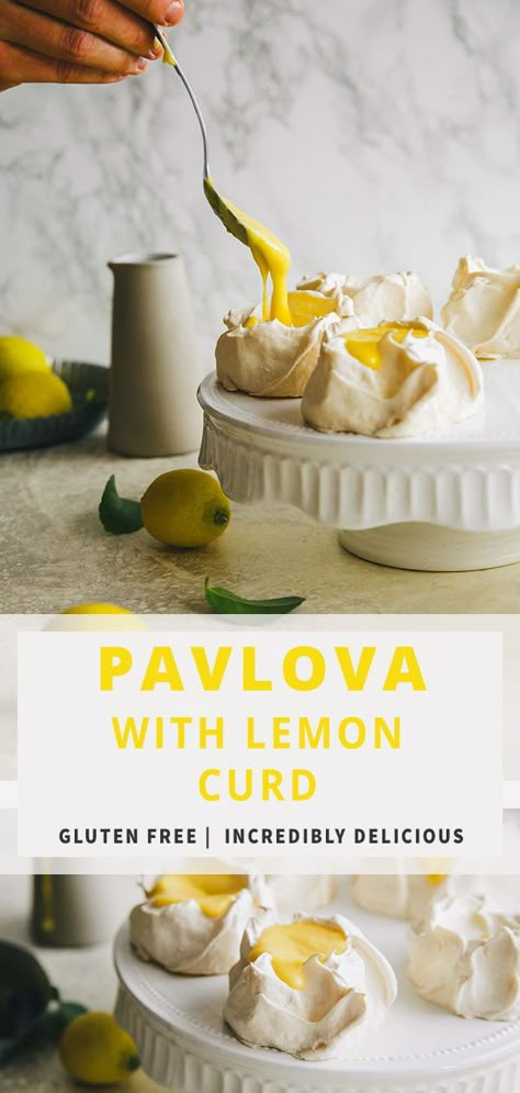 Lemon Meringue Pavlova, Beautiful Food Recipes, Basic Desserts, Small Bite Desserts, Pavlova With Lemon Curd, Best Pavlova, Lemon Pavlova, Lemon Curd Pavlova, Mini Pavlovas