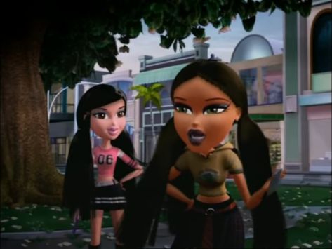 Sasha & Jade Bratz Jade And Sasha Bratz, Sasha And Jade Bratz, Jade Bratz Cartoon, Bratz Cartoon, Bratz Sasha, Jade Bratz, Bratz Outfits, 2000s Childhood, Bratz Aesthetic