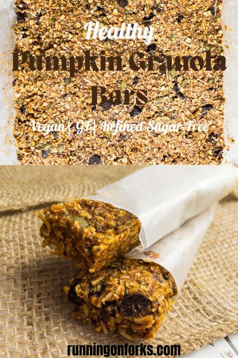 Pumpkin Granola Bars, Pumpkin Granola, Healthy Bars, No Bake Snacks, Healthy Pumpkin, Granola Bars, Refined Sugar Free, Refined Sugar, Healthy Snacks Recipes