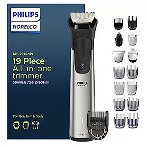 Philips Norelco Multigroom Series 7000, Mens Grooming Kit with Trimmer for Beard, Head, Hair, Body, Groin, and Face - NO Blade Oil Needed, MG7910/49 Body Shaver, Mens Grooming Kit, Perfect Beard, Beard Hair, Beard Grooming, Head Hair, Beard Trimming, How To Trim Eyebrows, Grooming Kit