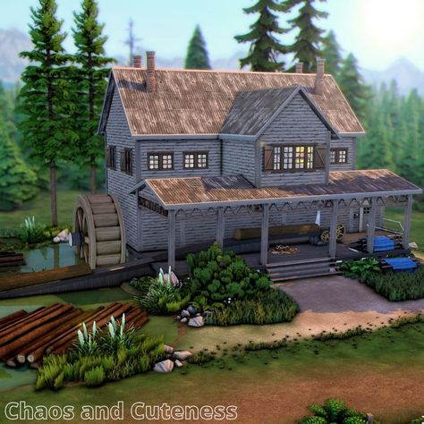 Sims 4 Moonwood Mill House, Moonwood Mill Sims 4, Sims 4 Moonwood Mill, Sims 4 Fixer Upper, Sims4 House, Sims Inspiration, Wood Mill, Sims Houses, Save File