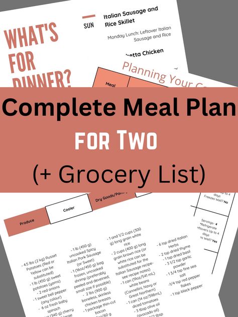 Do you feel like you're constantly scrambling to figure out what's for dinner? If so, this easy meal plan for two people is here to simplify your week!
Complete with a grocery list, planned leftovers for lunch and an outline of exactly how much time you'll need to cook for each day, your week just got so much easier! Grocery List For Two People, Skillet Shrimp, Rice Skillet, Bruschetta Chicken, Shrimp And Rice, Easy Meal Plans, Dairy Free Diet, Quick Chicken, Chicken Potatoes