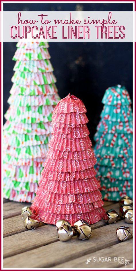 how to make your own holiday cupcake liner trees - super fun and easy craft!  --Sugar Bee Crafts Cupcake Liner Crafts, Holiday Cupcakes, Unique Christmas Trees, Homemade Holiday, Little Christmas Trees, Charming Christmas, Holiday Craft, Bee Crafts, Easy Christmas Crafts