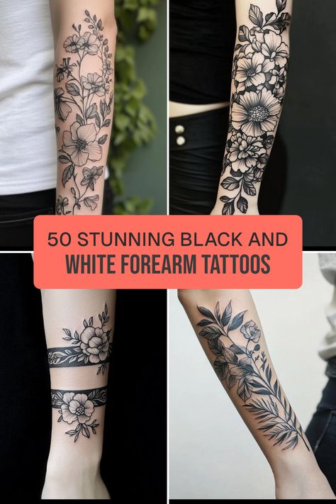 If you're searching for inspiring tattoo ideas, forearm black and white tattoos are an outstanding choice! We've gathered 50 jaw-dropping designs perfect for anyone looking to express their style. From intricate floral patterns to bold geometric shapes, these tattoos can tell a story like no other.Using these timeless designs, you can add flair to your look while keeping it elegant and stylish. Browse through our curated collection of unique ideas and find the perfect tattoo that speaks to you. Your next ink adventure awaits! Floral Geometric Tattoo Design, Flower Tattoos Around Arm, Flower Outer Forearm Tattoo, Flowers And Geometric Shapes Tattoo, Inside Forearm Tattoo Women Flower, Forearm Plant Tattoo, Outer Arm Tattoos For Women Forearm, Wild Flower Forearm Tattoo, Floral Sleeve Tattoo Black And White