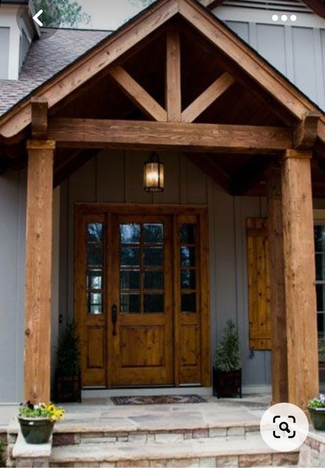 Log Cabin Front Door, Craftsman Front Door, Entry Door Colors, Front Door Overhang, Front Door Awning, Door Overhang, Floor Paint Colors, Front Door Steps, Best Front Doors