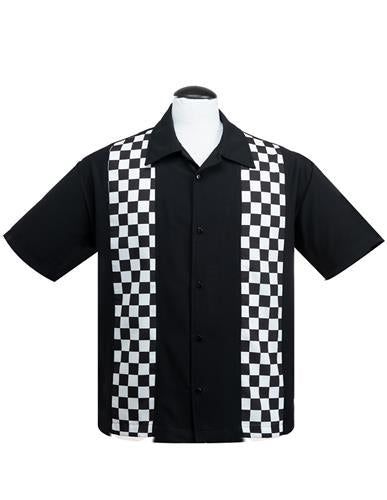 Steady Checkered Panel Men's Button Shirt Colour: Black/White 🏁 Checkered Panel Men's Button Up Shirt Punk Shop, Panel Shirt, Black White Checkered, Rockabilly Outfits, Novelty Buttons, Black Checkered, Bowling Shirt, Vintage Inspired Fashion, Vintage Inspired Outfits