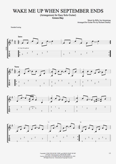 Green Day Guitar Tab, Learn Electric Guitar, Guitar Tabs Acoustic, Easy Guitar Chords, When September Ends, Guitar Tabs For Beginners, September Ends, Guitar Exercises, Easy Guitar Tabs