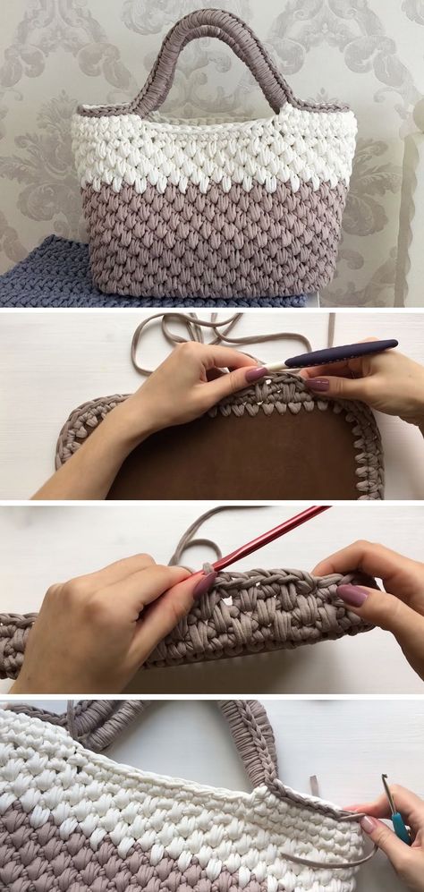 Crochet Free Patterns Crochet Bag With Macrame Yarn, Simple Bag Crochet, Heklane Torbe, Simple Bag, Bag Crochet Pattern, Crochet Bag Tutorials, Serin, Bag Pattern Free, Pattern Simple