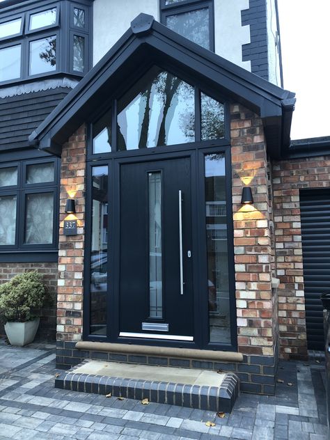 Front Porch Ideas Uk Semi Detached, Front Entrance Extension, Uk Porch Ideas, Glass Porch Ideas Entrance, Exterior Entryway Ideas Front Entrances, Front Door Porch Ideas Entrance, Porch Doors Uk, Front Porch Extension Ideas, 1930s House Exterior Uk