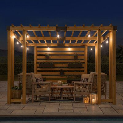 Do you need an elegant outdoor area to entertain friends and family? If you would love to move the party outside but lack a comfortable place to gather. Sophia pergola by SummerCove is the perfect solution. Featuring a sturdy, solid Cedar wood frame and adjustable steel planters for adding floral ambiance, this attractive modern style complements most home designs. With straightforward, easy-to-follow instructions, you will be enjoying your new outdoor space in no time. | Sunjoy 10 Ft. W x 11 Ft Wood Pergola Kits, Hot Tub Pergola, Pergola Metal, Party Outside, Vinyl Pergola, Pergola Diy, Hot Tub Gazebo, Steel Pergola, Cedar Pergola