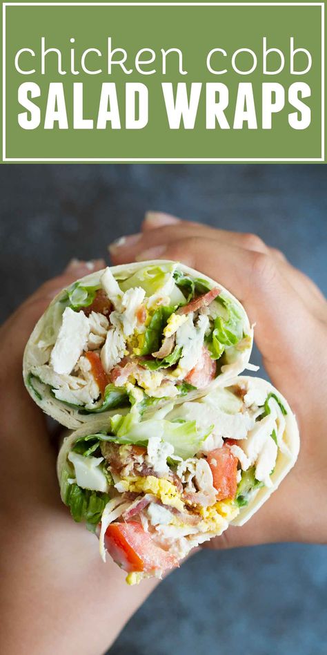 If you love the classic chicken Cobb salad, you’ll adore these Chicken Cobb Salad Wraps! All of your favorite Cobb salad flavors - chicken, blue cheese, bacon, eggs, and more - wrapped up in a tortilla for a tasty lunch or dinner. Chicken Blue Cheese, Chicken Cobb Salad, Salat Wraps, Healthy Foods To Make, Healthy Food Habits, Lunch Wraps, Tasty Lunch, Bacon Eggs, Salad Wraps