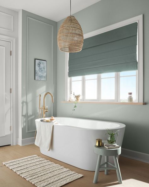 12 Best Paint Colors for Small Bathrooms Paint Colors For Small Bathrooms, Small Bathroom Paint Colors, Small Bathroom Paint, Small Bathroom Colors, Shoji White, Sage Green Kitchen, Coastal Bathroom, Curved Furniture, Best Bathroom Vanities