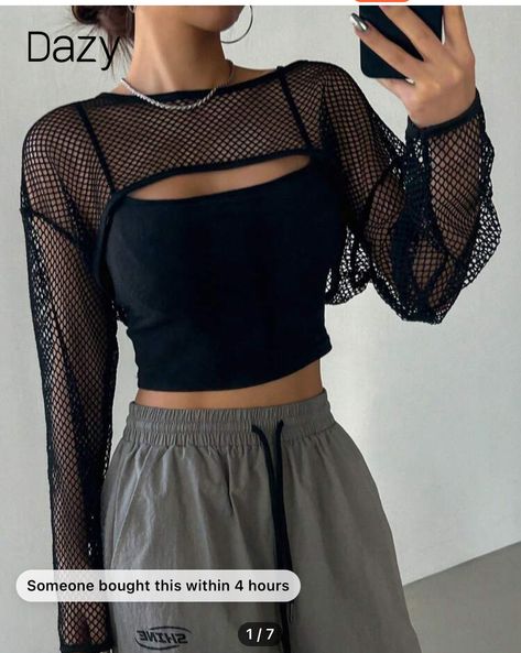 Mesh Tops Outfit, Mesh Top Outfit, Drawing Outfits, Super Crop Top, Mesh Sweater, White Fashion Casual, Drop Shoulder Tee, Teenage Fashion, Christmas Outfits