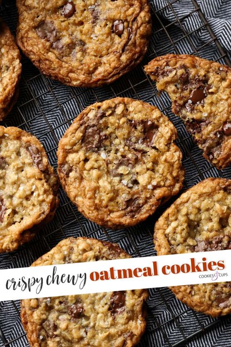 These Crispy, Chewy Oatmeal Cookies are the perfect combination - crispy around the edges and chewy in the middle. They're to die for with or without chocolate chips added! Oatmeal Cookies Recipes Easy, Crispy Oatmeal Cookies, Chewy Oatmeal Cookies, The Best Oatmeal, Oatmeal Chocolate Chip Cookie Recipe, Cookies And Cups, Best Oatmeal Cookies, Oatmeal Cookies Easy, Cookies Healthy