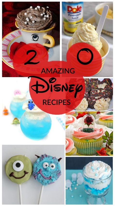 20 Amazing Disney Recipes Movie Desserts, Princess Gift Ideas, Disney Dessert Recipes, Copycat Food, Disney Inspired Recipes, Disney Baking, Disney Themed Food, Disney Movie Night Dinner, Movie Night Dinner